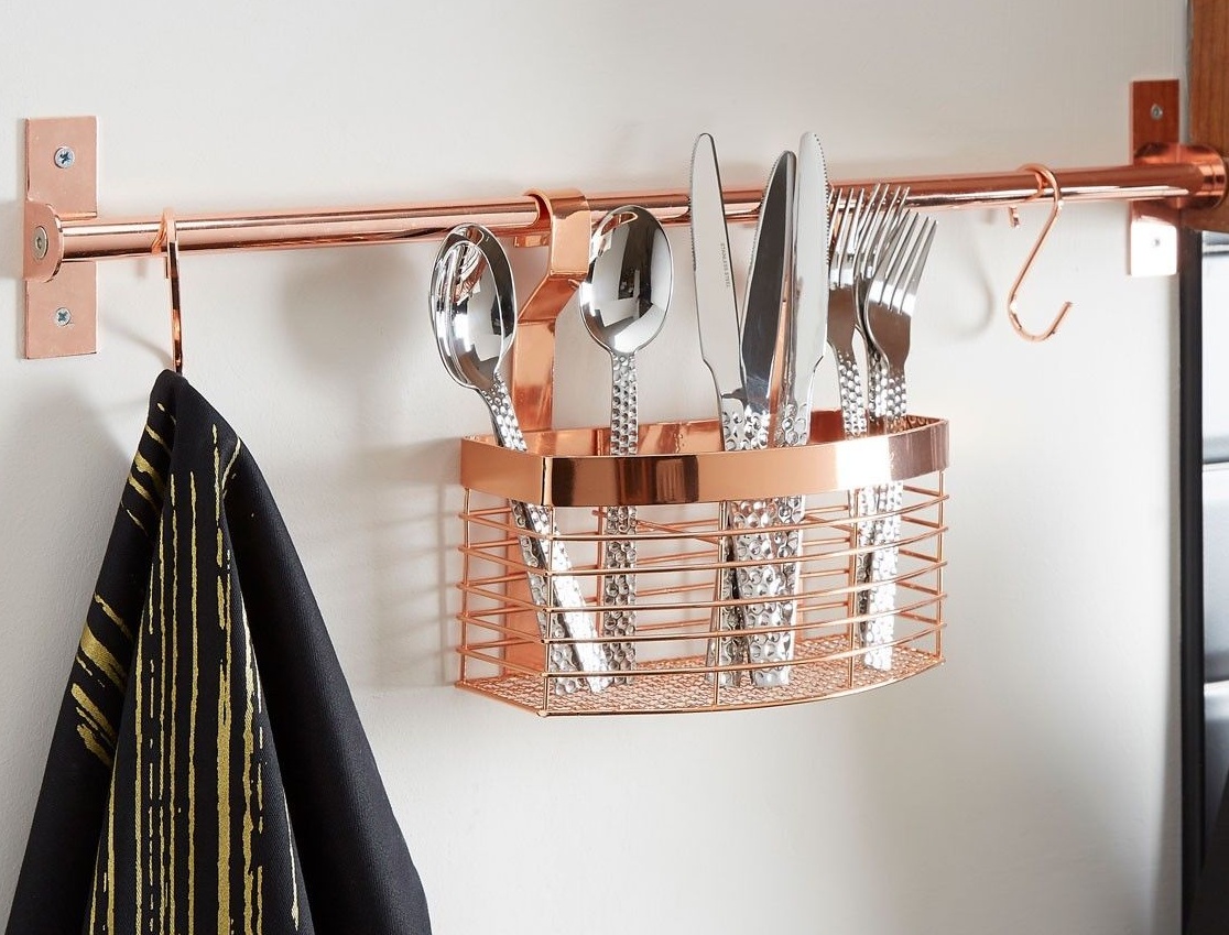 kitchen hanging cutlery rack-rose gold finish